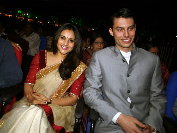 Ramya with beau Raphael at 100 Days success meet of SWG Ramya with beau Raphael at 100 Days success meet of SWG