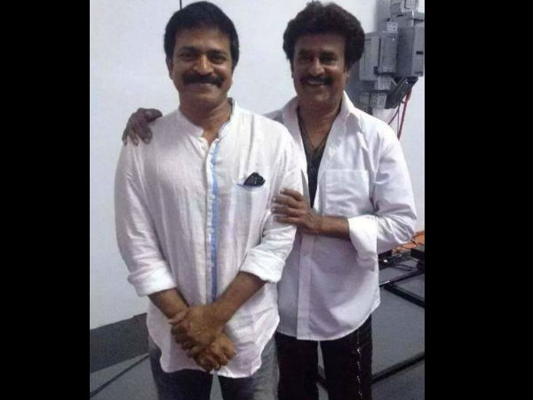 Rajinikanth Poses With Brahmaji On Lingaa Shooting Set Rajinikanth Poses With Brahmaji On Lingaa Shooting Set