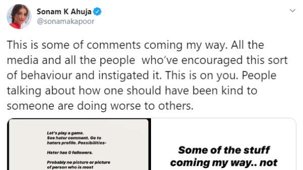 Sonam Has Reported Accounts Sending Her Hate Messages