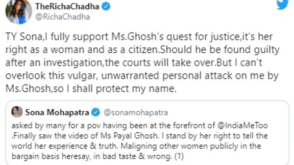 Richa Chadha Reacts To One Of Sona's Tweet
