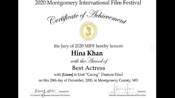 Hina Khan Bags Best Actress Award At MIFF 2020