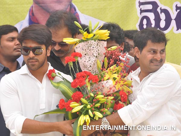 Fan Presenting Bouquet To Ram Charan At His 29th Birthday