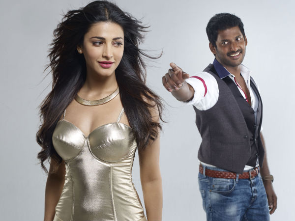 A Still Of Shruti Hassan-Vishal In Poojai