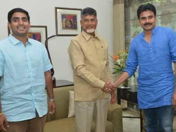 Nara Lokesh With CBN And Pawan Kalyan