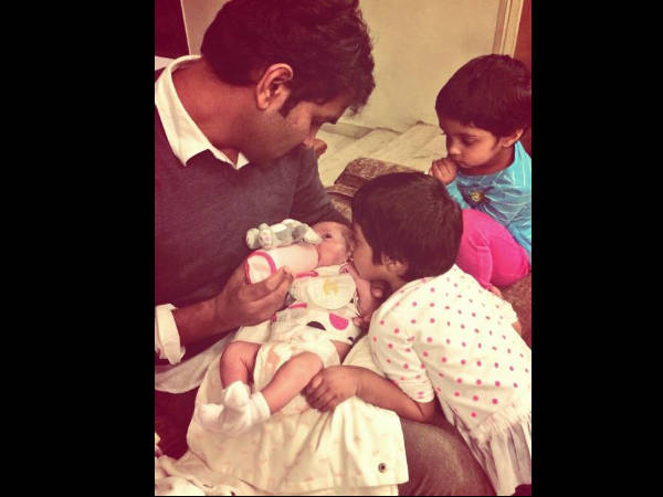 Vishnu Manchu Feeds Milk To Vidya Nirvana 