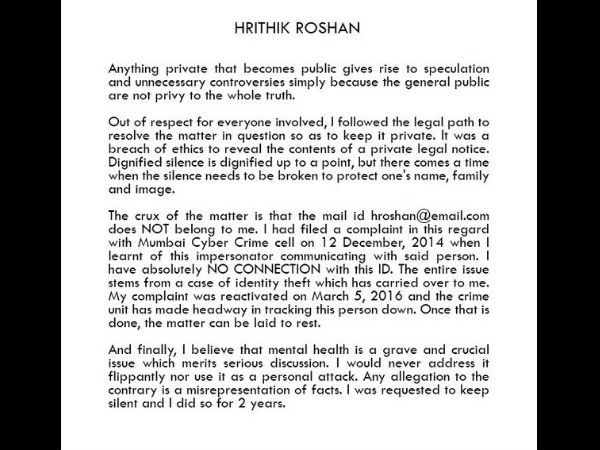 Hrithik Roshan Finally Breaks His Silence, Opens Up About Kangana Ranaut, Affair & Legal Notice Hrithik Roshan Finally Breaks His Silence, Opens Up About Kangana Ranaut, Affair & Legal Notice