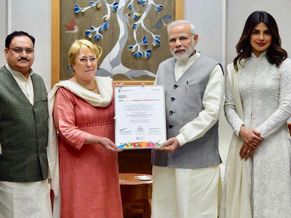Priyanka Chopra Narendra Modi Chile President Michelle Bachelet Union Health Minister JP Nadda Priyanka Chopra Narendra Modi Chile President Michelle Bachelet Union Health Minister JP Nadda