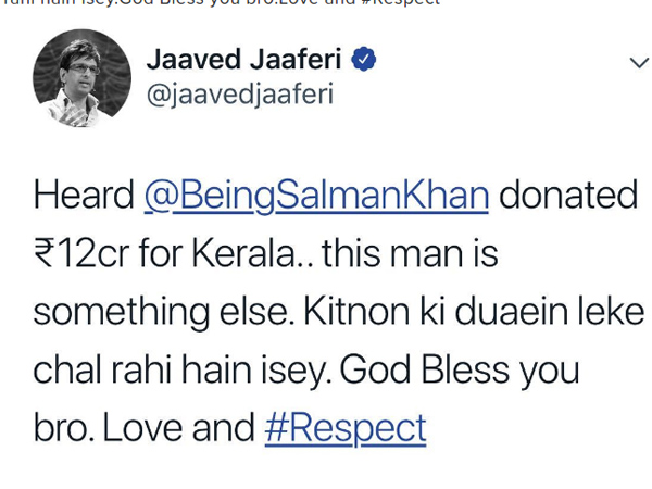 Jaaved Jaaferi Salman Khan Kerala Deleted Tweet Jaaved Jaaferi Salman Khan Kerala Deleted Tweet