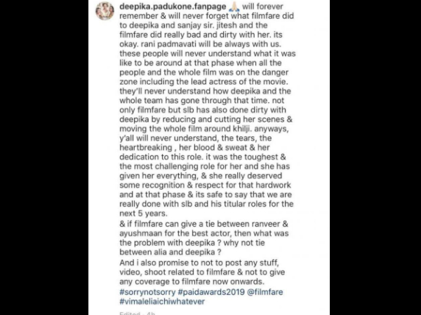 One Of Deepika's Fanclubs Cried Foul On Instagram