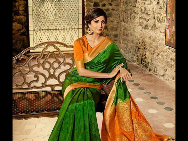 Shilpa Dons A Beautiful Green & Saffron Saree And Sends Out This Message -