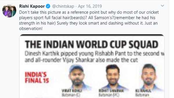 Rishi Kapoor's Observation On India’s 2019 World Cup Cricket Team