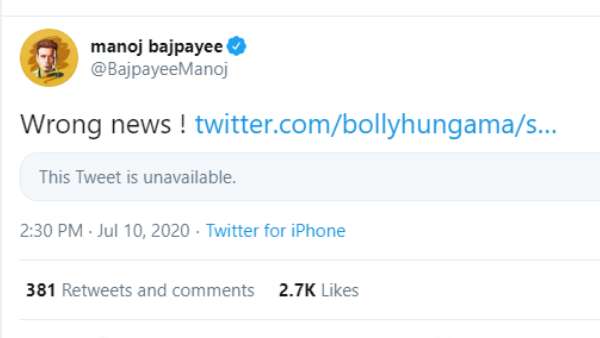 Manoj Bajpayee Reveals He Will Not Be Playing Vikas Dubey In A Movie