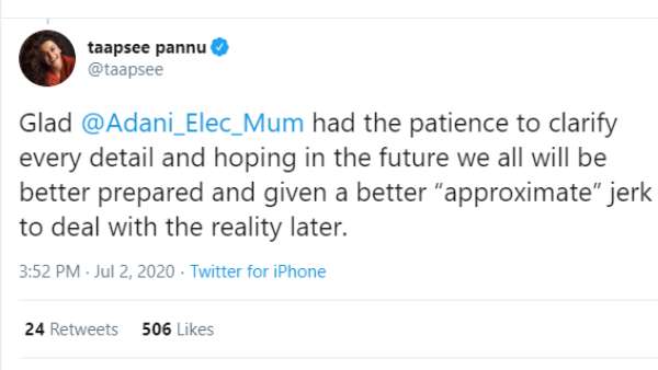 Taapsee Revealed The Bill Was Accurate