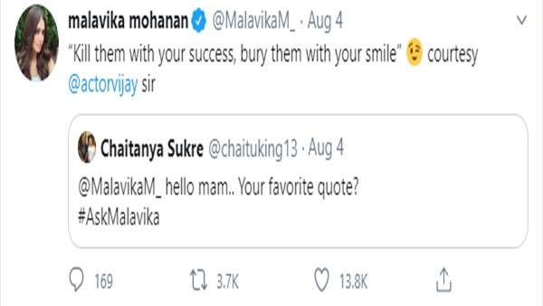 Malavika Mohanans tweet Malavika Mohanans tweet