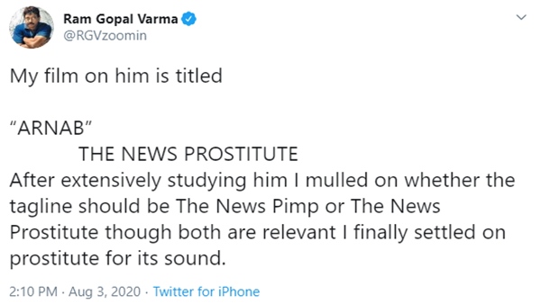 RGV Announces The Title Of His Film On Arnab Goswami
