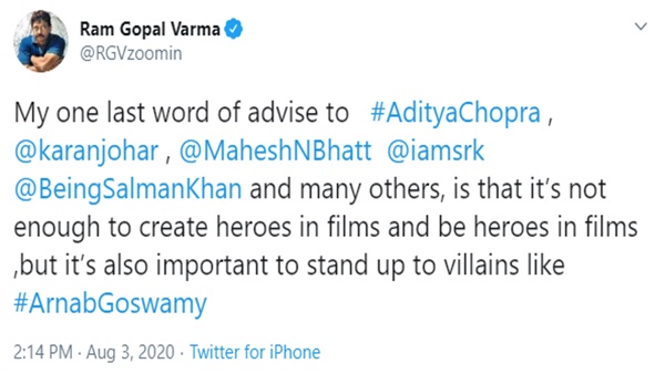 RGV Advises Aditya Chopra, Karan Johar, SRK, Salman Khan, Mahesh Bhatt & Others