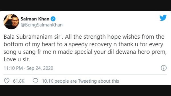 Salman Khan Prays For SP Balasubrahmanyam's Health