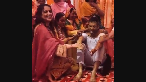 Kangana Ranaut Applies Haldi On Groom-To-Be Aksht