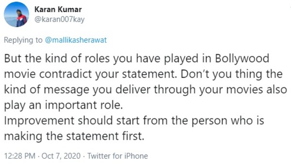 A Twitter User Blames Mallika Sherawat's Films For Sexual Assault Against Women