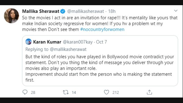 Mallika Sherawat Hits Back At The Twitter User