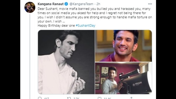 Sushant Singh Rajput's Birth Anniversary: Kangana Ranaut Says 'I Regret Not Being There For You' Kangana Ranaut Remembers Late Sushant Singh Rajput