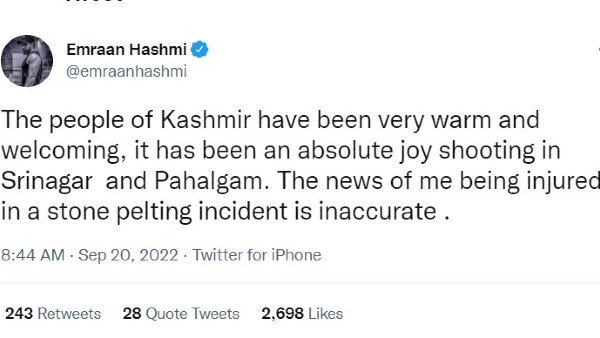 इमरान हाशमी का ट्वीट इमरान हाशमी का ट्वीट