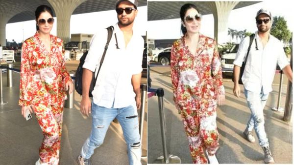 कैटरीना कैफ कॉम्फी प्रिंटेड पायजामा सेट एयरपोर्ट लुक कैटरीना कैफ कॉम्फी प्रिंटेड पायजामा सेट एयरपोर्ट लुक